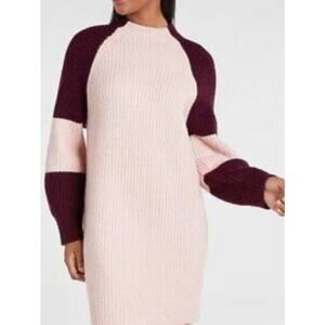 NWT Express Sweater Dress Women's Size XL Ribbed Knit Raglan Sleeve Pink Plum